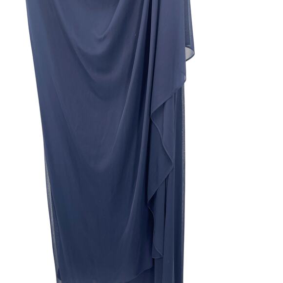 X BY XSCAPE Lace-Sleeve Chiffon Gown Navy Blue Size 16 NEW with tags! NWT - Picture 5 of 11